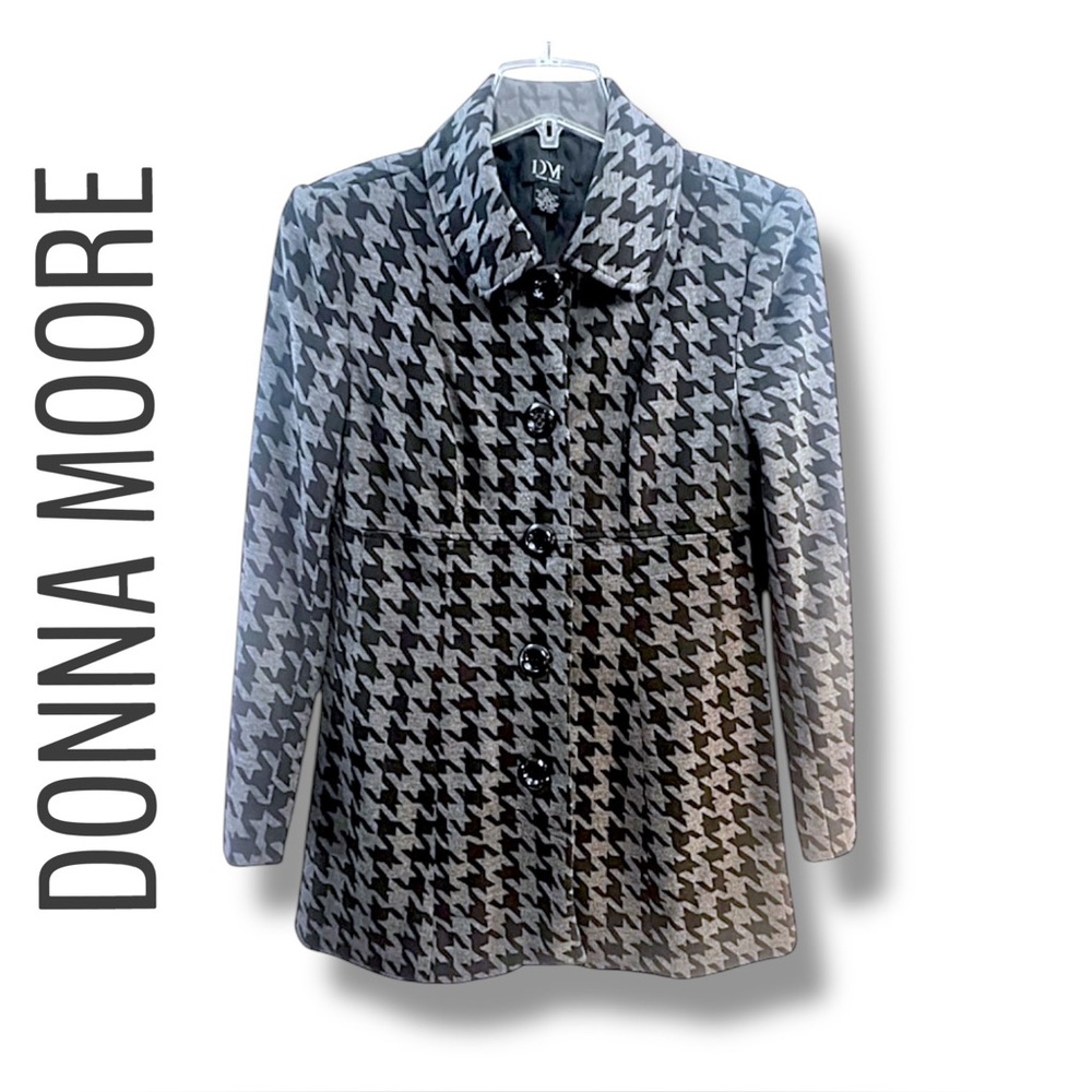 DONNA MOORE VINTAGE Black and Gray Houndstooth Swing Jacket SZ M